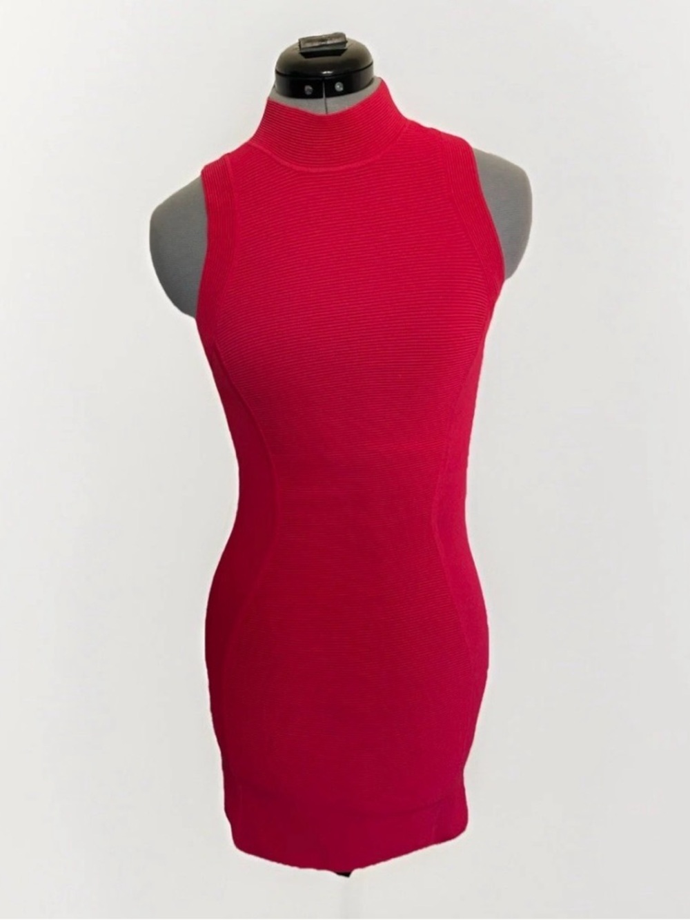 Parker Women's Red Pink Stretch Ribbed Sleeveless Bodycon Mini Dress Size Small